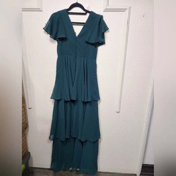 Lulus Sincerely Exquisite Emerald Green Short Sleeve Tiered Maxi Dress Wedding - Picture 8 of 8
